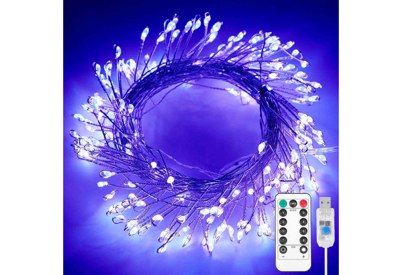 Qualra LED-Lichterkette 100/200LEDs Cluster Lichterkette USB Kupferkabel Feuerwerkskörper, 3/6m Dimmer mit Fernbedienung Wasserdicht Timer Weihnachtslichterkette Qualra LED-Lichterkette 100/200LEDs Cluster Lichterkette USB Kupferkabel Feuerwerkskörper, 3/6m Dimmer mit Fernbedienung Wasserdicht Timer Weihnachtslichterkette von Qualra