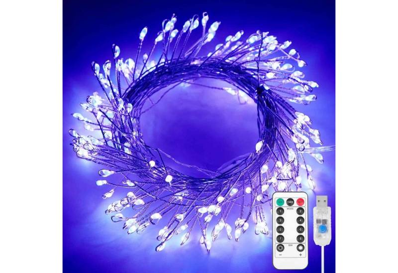 Qualra LED-Lichterkette 100/200LEDs Cluster Lichterkette USB Kupferkabel Feuerwerkskörper, 3/6m Dimmer mit Fernbedienung Wasserdicht Timer Weihnachtslichterkette von Qualra