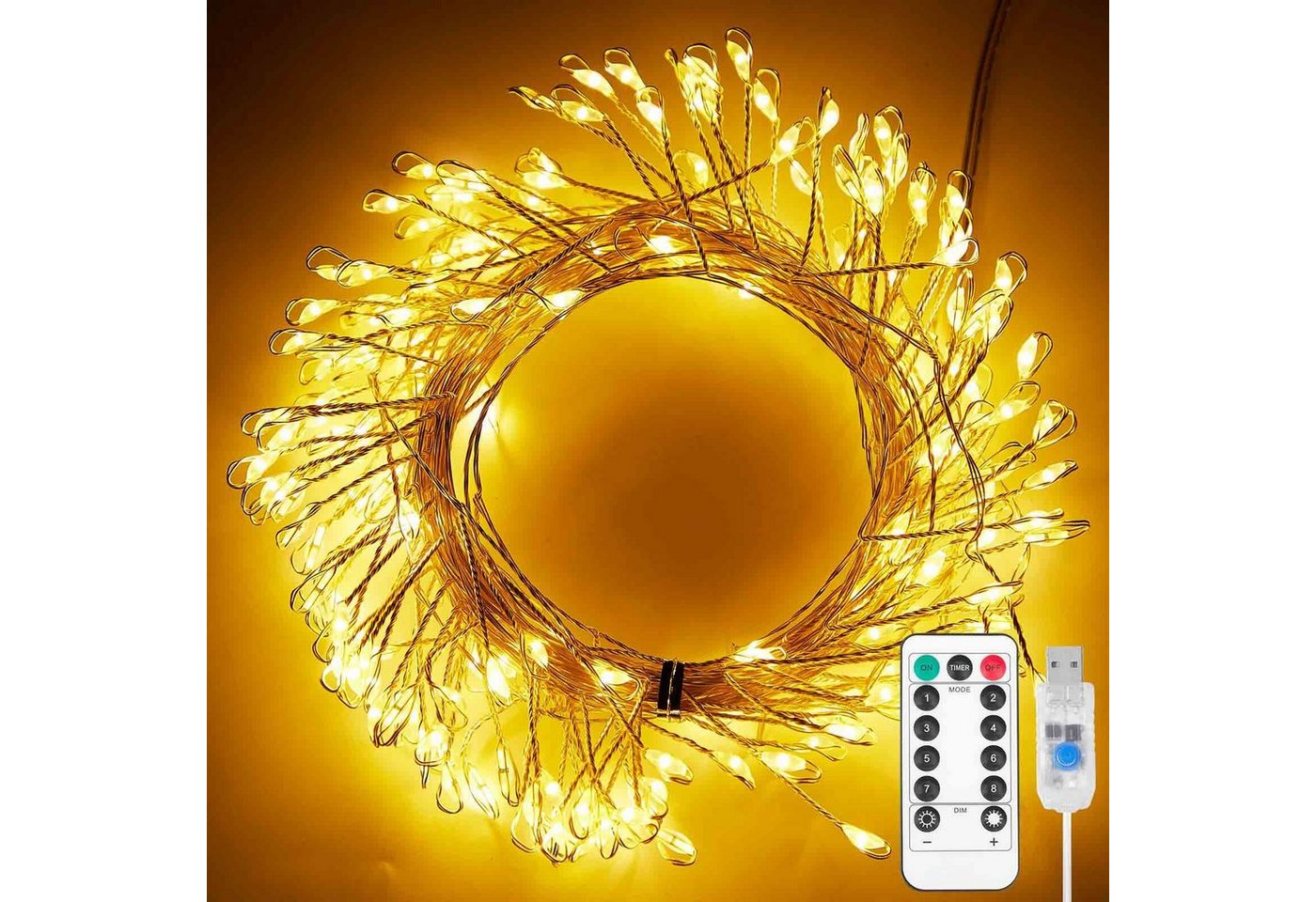 Qualra LED-Lichterkette 100/200LEDs Cluster Lichterkette USB Kupferkabel Feuerwerkskörper, 3/6m Dimmer mit Fernbedienung Wasserdicht Timer Weihnachtslichterkette Qualra LED-Lichterkette 100/200LEDs Cluster Lichterkette USB Kupferkabel Feuerwerkskörper, 3/6m Dimmer mit Fernbedienung Wasserdicht Timer Weihnachtslichterkette von Qualra