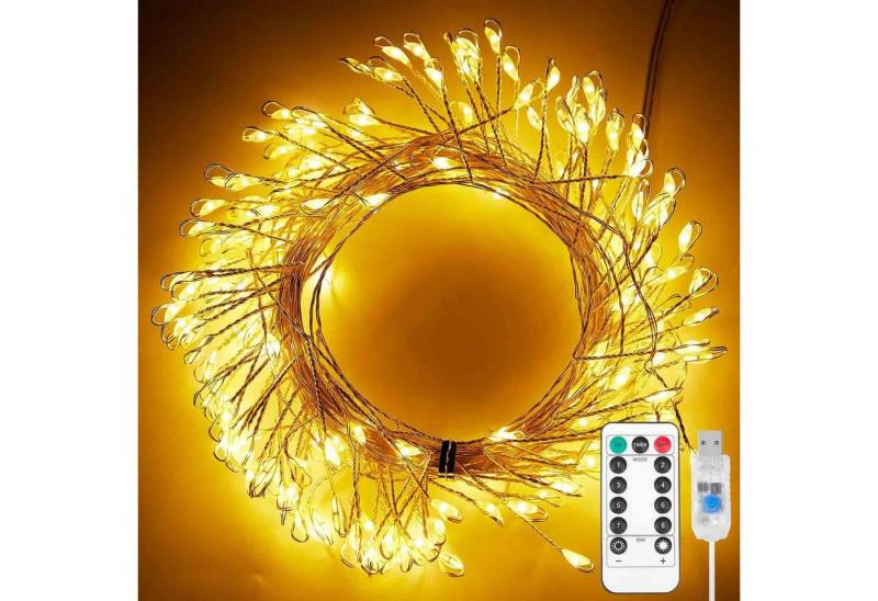 Qualra LED-Lichterkette 100/200LEDs Cluster Lichterkette USB Kupferkabel Feuerwerkskörper, 3/6m Dimmer mit Fernbedienung Wasserdicht Timer Weihnachtslichterkette von Qualra