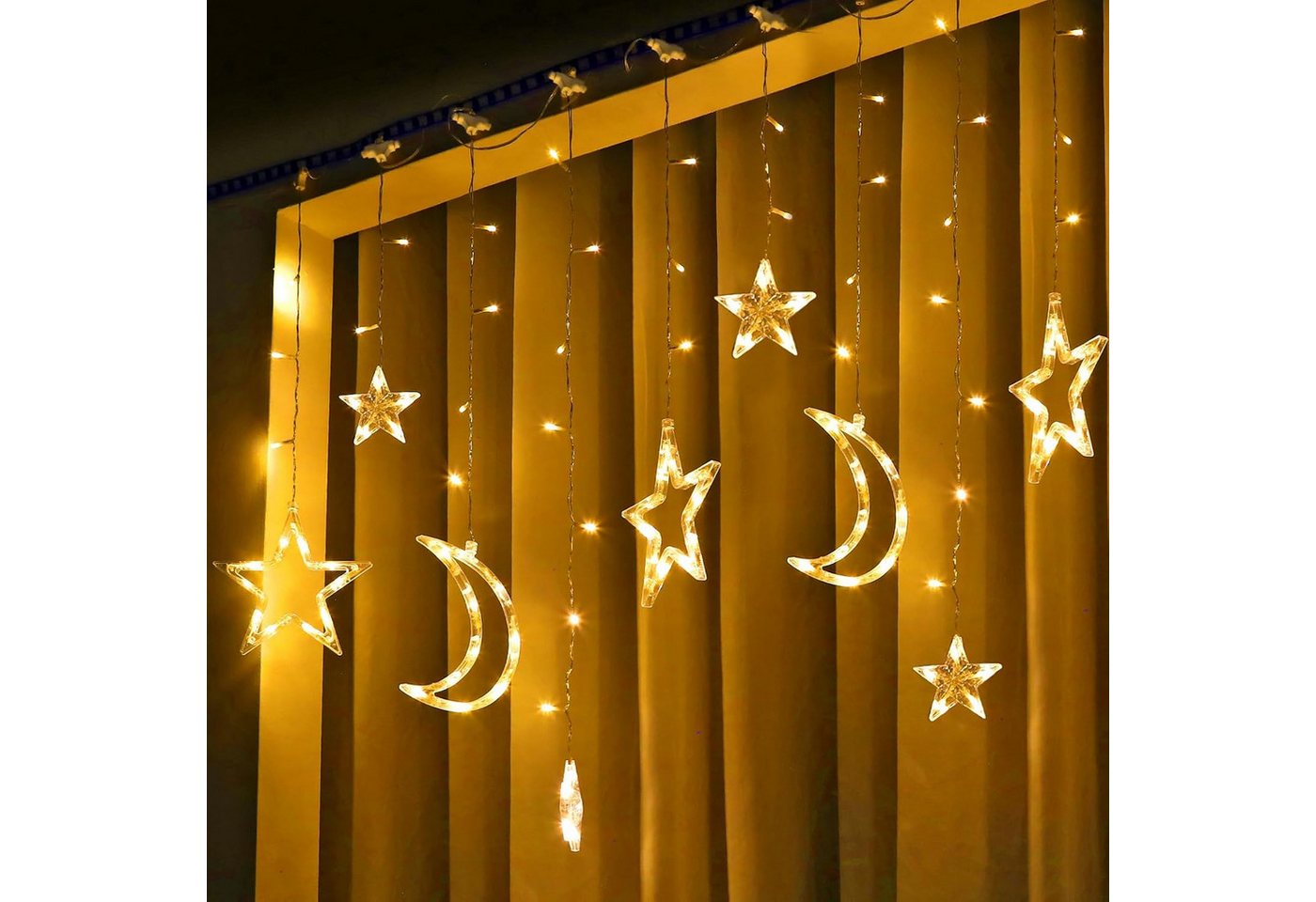Qualra LED-Lichterkette Stern Mond LED Lichterketten 3M Innen Lichtervorhang Weihnachten Deko, 8 Modi Wasserdicht Fenster Weihnachtsbeleuchtung für Party Ramadan Qualra LED-Lichterkette Stern Mond LED Lichterketten 3M Innen Lichtervorhang Weihnachten Deko, 8 Modi Wasserdicht Fenster Weihnachtsbeleuchtung für Party Ramadan von Qualra