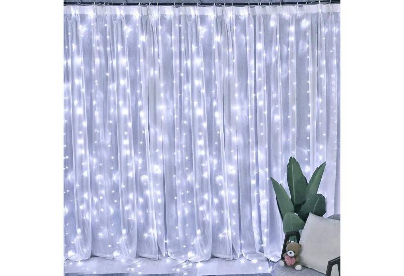 Qualra LED-Lichtervorhang 2Mx2M 192LEDs Lichtervorhang Innen Wasserdicht Weihnachten Fenster, USB-Betrieb Lichterketten Vorhang für Party Wand Balkon Deko von Qualra