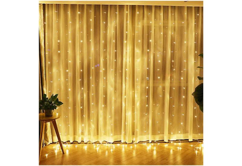 Qualra LED-Lichtervorhang 300LEDs Lichtervorhang 3x3M Timer 8 Modi Warmweiß Lichterkette Gardine, 300LEDs Lichtervorhang 3x3M Timer 8 Modi Warmweiß Lichterkette Gardine von Qualra