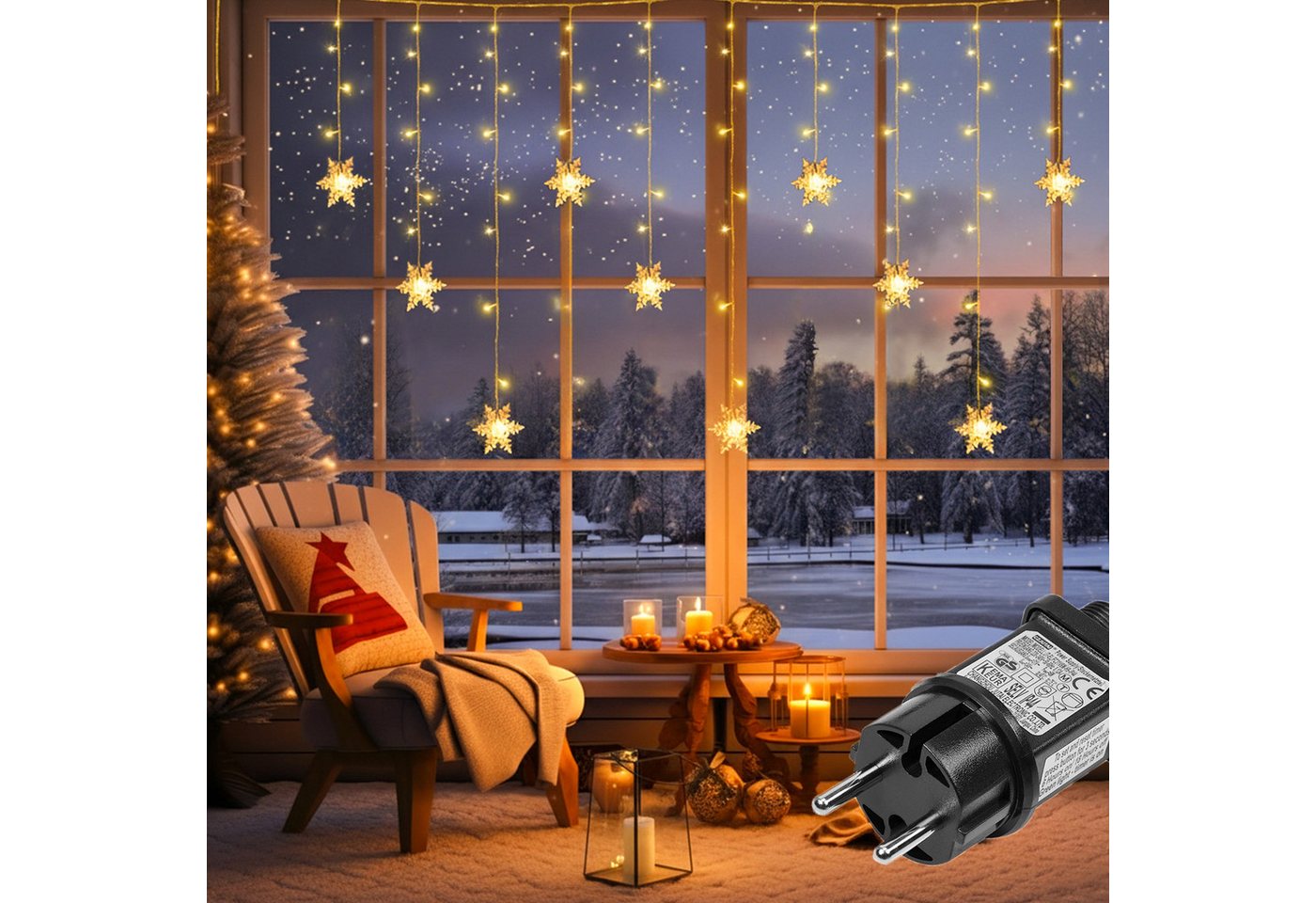 Qualra LED-Lichtervorhang Weihnachts LED Schneeflocken Lichterkette, 8 Modi, Timer, Niedervolt Qualra LED-Lichtervorhang Weihnachts LED Schneeflocken Lichterkette, 8 Modi, Timer, Niedervolt von Qualra