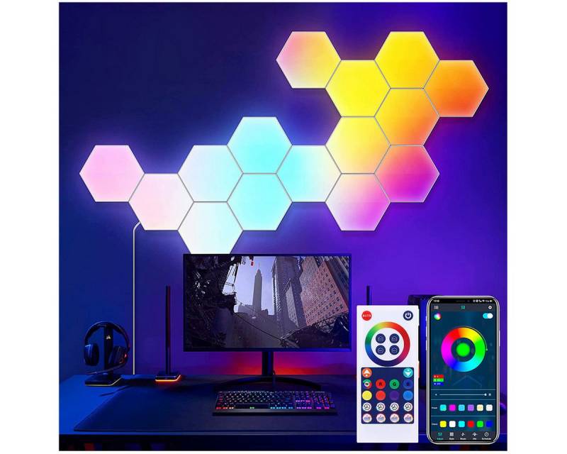 Qualra LED Panel Hexagon LED Panel Smart RGB Wandpaneele Gaming Wandleuchte 3/6 Pack, Musik-Sync Fernbedienung von Qualra