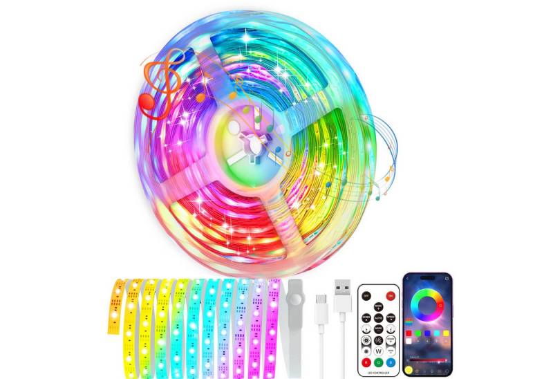 Qualra LED Stripe LED Strip RGB 2/5/10M Bewegungssensor App/Fernbedienung Musik Sync, für Schrankdeko, Zuhause von Qualra