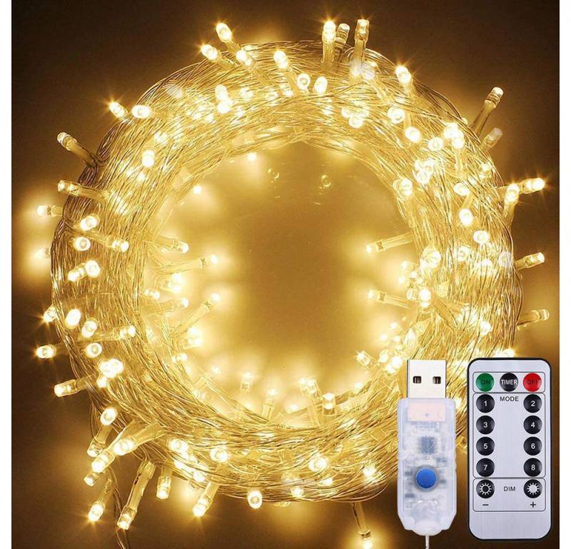 Qualra Lichterkette 50/100LEDs Außen Innen Lichterkette USB 8 Modi Weihnachtsbeleuchtung, 5/10M Wasserdicht Dimmer Timer Fernbedienung Weihnachtsdeko für Party von Qualra