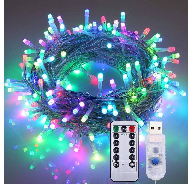 Qualra Lichterkette 50/100LEDs Außen Innen Lichterkette USB 8 Modi Weihnachtsbeleuchtung, 5/10M Wasserdicht Dimmer Timer Fernbedienung Weihnachtsdeko für Party von Qualra