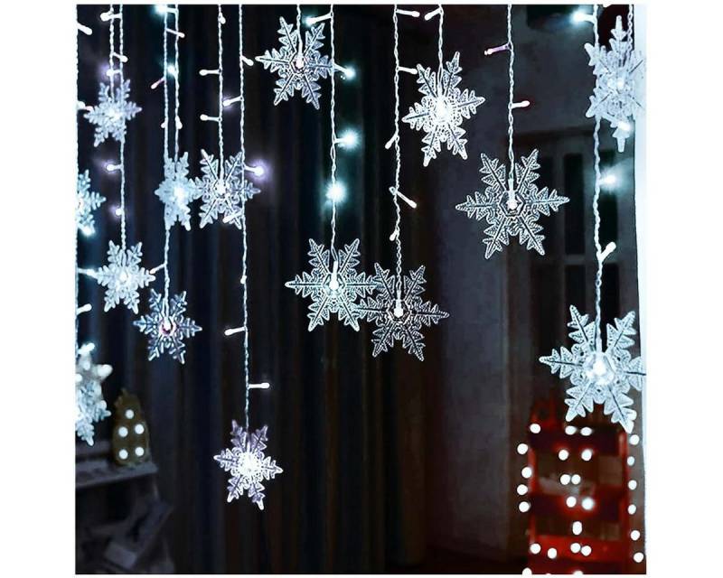 Qualra Lichtervorhang 96LEDs Schneeflocke Lichtervorhang Weihnachtsbeleuchtung Fensterdeko, 8 Modi Innen Außen Weihnachten Fenster Lichterkette von Qualra
