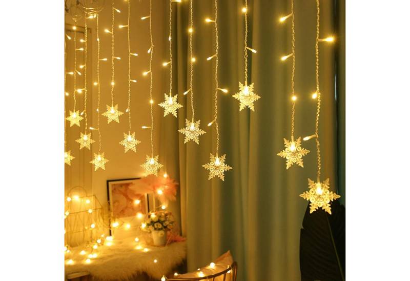 Qualra Lichtervorhang 96LEDs Schneeflocke Lichtervorhang Weihnachtsbeleuchtung Fensterdeko, 8 Modi Innen Außen Weihnachten Fenster Lichterkette von Qualra