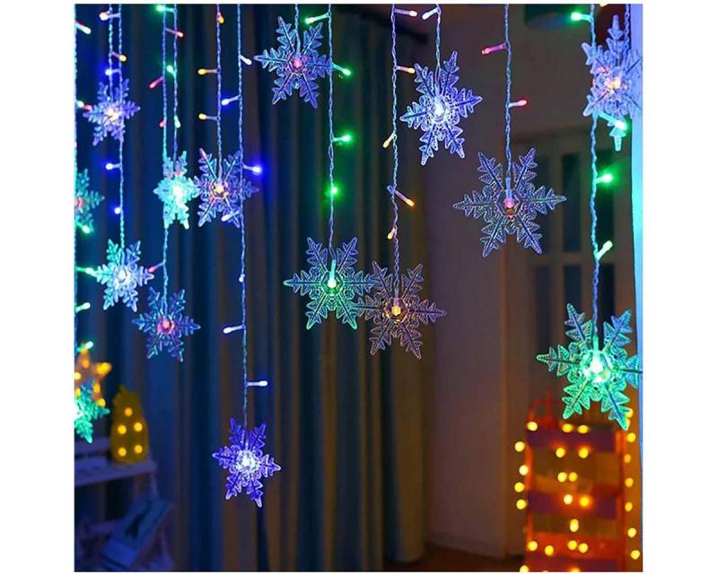 Qualra Lichtervorhang 96LEDs Schneeflocke Lichtervorhang Weihnachtsbeleuchtung Fensterdeko, 8 Modi Innen Außen Weihnachten Fenster Lichterkette von Qualra