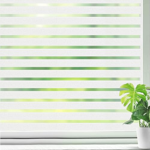 Qualsen Fensterfolie Blickdicht Fensterfolie Selbsthaftend Blickdicht Sichtschutzfolie Fenster Milchglasfolie Klebefolie Fenster Fensterfolie Sichtschutz Folie Anti-UV(60 x 200 cm, Frosted Stripe) von Qualsen