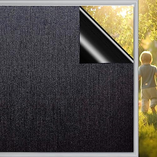 Qualsen Fensterfolie Blickdicht Schwarz Fenster Verdunkelungsfolie Sichtschutzfolie Selbstklebend Fensterfolie Verdunklung Dunkel Lichtundurchlässige Folie Abdunklungsfolie Anti-UV 90x300cm von Qualsen