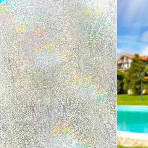 Qualsen Fensterfolie Blickdicht Sichtschutzfolie Fenster, 3D Regenbogen Künstlerische Linien Folie Fenster Sichtschutz Dekoration Statisch Haftend Selbsthaftende Milchglasfolie für Zuhause, 30x200cm von Qualsen