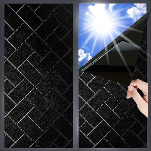 Qualsen Fensterfolie Milchglasfolie Fenster Abdunklungsfolie Folie Fensterfolie Blickdicht Verdunkelungsfolie Sichtschutzfolie Anti-UV Verdunklungsfolie Klebefolie Dunkel Für Büro(Schwarz,90x300cm) von Qualsen