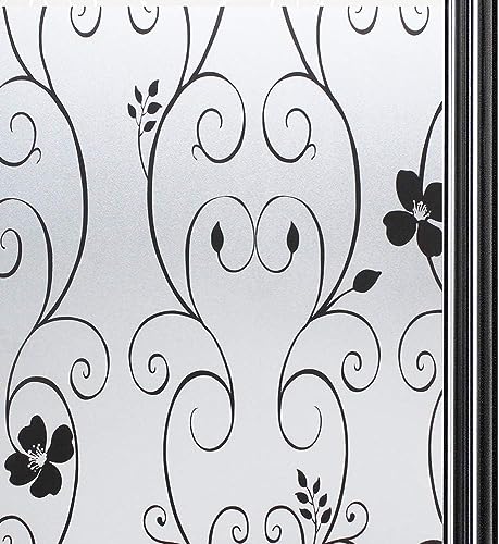 Qualsen Fensterfolie Sichtschutzfolie für Glasfenster Milchglasfolie Blumen Muster Buntglas Fensterfolie Dekorfolie Fensterfolie Statisch Haftende Glasfolie 30x200 cm P014B von Qualsen