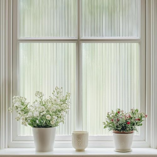 Qualsen Fensterfolie Streifen Blickdicht, Riffelglas Effekt Selbstklebend Fenster Sichtschutzfolie Non-Klebefolie Fenster Folie Sichtschutz Für Zuhause Badzimmer Büro(75x400cm) von Qualsen