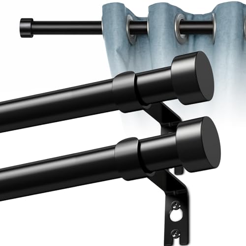 Qualsen Gardinenstangen Sets Vorhangstange und Beschläge, Gardinenstange Ausziehbar für Schlafzimmertüren und fenster Gardinenstange Schwarz, Vorhangstange Outdoor Wetterfest (45-114cm, 2 Stück) von Qualsen