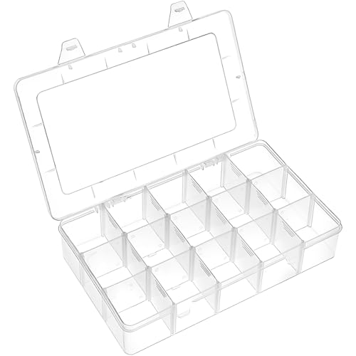 Qualsen Plastik Aufbewahrungsbox Einstellbar Fächer Sortimentskasten Schmuckschatulle Werkzeugcontainer (15 Raster, Transparent) von Qualsen