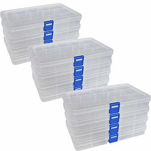 Qualsen Plastik Aufbewahrungsbox Einstellbar Fächer Sortimentskasten Schmuckschatulle Werkzeugcontainer (15 Raster X 12 Packungen, Transparent) von Qualsen