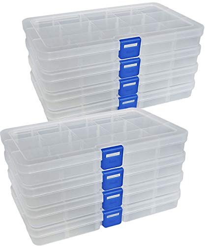 Qualsen Plastik Aufbewahrungsbox Einstellbar Fächer Sortimentskasten Schmuckschatulle Werkzeugcontainer (15 Raster X 8 Packungen, Transparent) von Qualsen