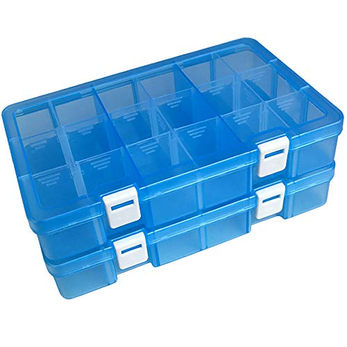 Qualsen Plastik Aufbewahrungsbox Einstellbar Fächer Sortimentskasten Schmuckschatulle Werkzeugcontainer (18 Raster X 2 Packungen, Blau) von Qualsen