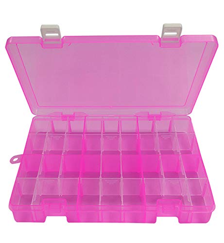Qualsen Plastik Aufbewahrungsbox Einstellbar Fächer Sortimentskasten Schmuckschatulle Werkzeugcontainer (34 Raster, Rosa) von Qualsen