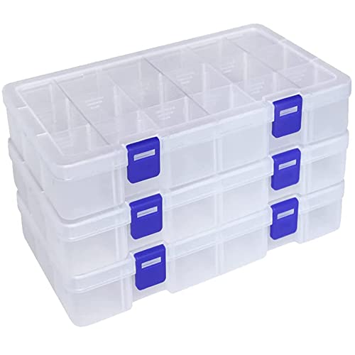 Qualsen Plastik Aufbewahrungsbox Einstellbar Fächer Sortimentskasten Schmuckschatulle Werkzeugcontainer (Transparent x 3 (18 Gitter)) von Qualsen