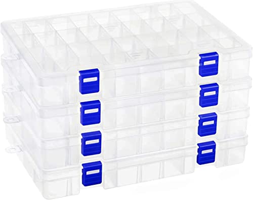 Qualsen Plastik Aufbewahrungsbox Einstellbar Fächer Sortimentskasten Schmuckschatulle Werkzeugcontainer (Transparent x 4 (34 Gitter)) von Qualsen