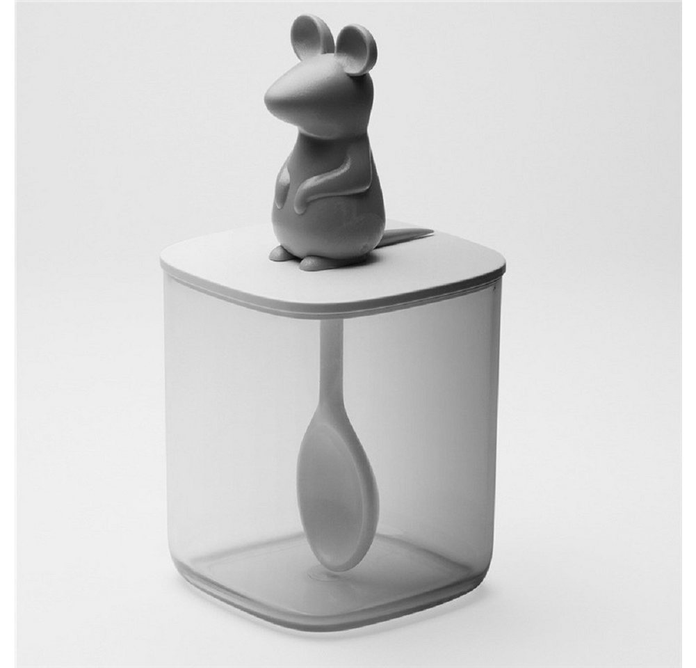 Qualy Design Aufbewahrungsdose Seasoning Behälter Lucky Mouse mit Löffel (für ca. 250 ml, 1 St., Vorratsbehälter Kunststoff transparent), Maus, grau, ca. 7,2 x 7,2 x 14 cm von Qualy Design