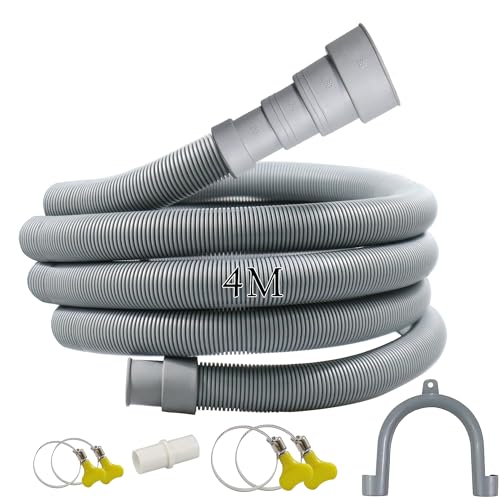 Quanerba Universal Ablaufschläuche 1m/2m/3m/4m/5m für Waschmaschinen, für Trockner Ablaufschlauch Geschirrspüler mit 1 Adapter 4 Schlauchschellen 1 U-Bogen-Schlauchhalter (4M) von Quanerba