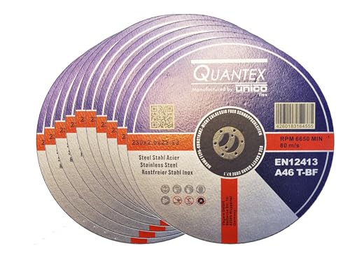 10 Stück Trennscheibe Ø 230mm x 2.0mm für Winkelschleifer Stahl Edelstahl Flexscheibe Inox Metall von Quantex