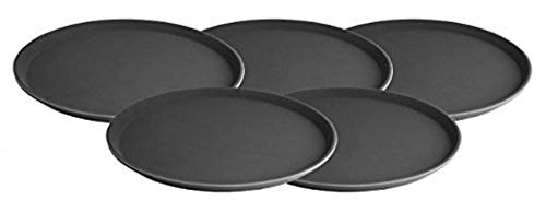 Hillfield® 5er Set Gastro Tablett rund, schwarz - Ø 35,5 cm - antirutsch Kellnertablett - Serviertablett - Gastrotablett - Gläsertablett von Hillfield