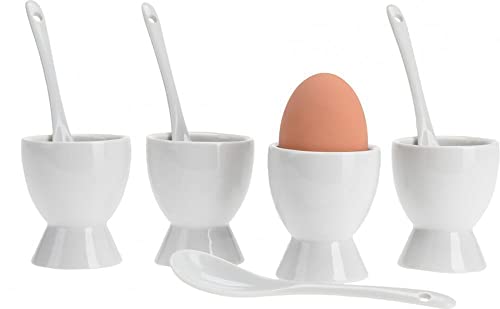 8-tlg. Set Eierhalter für 4 Eier & 4 Löffel Eierbecher Porzellan weiß Set von Quantio