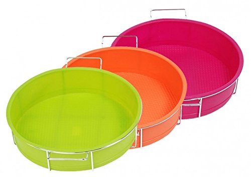 Quantio Silikon Backform 25 cm Ø - orange, grün oder pink - Silikonbackform mit Metallgestell - Tortenform silikon - Kuchenbackform - Kuchenform - Torte, Farbe:Grün von Quantio