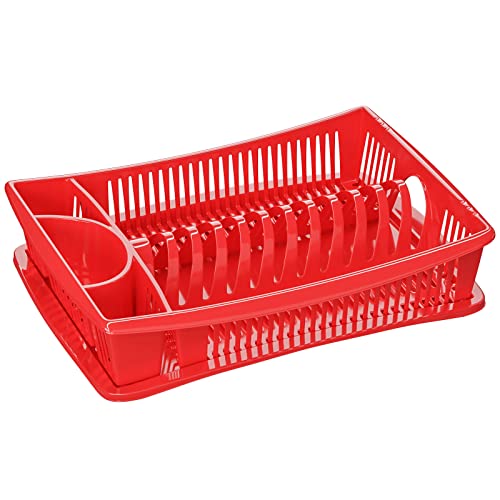 WELLGRO Abtropfgestell - Abtropfgitter - Geschirr Abtropfkorb - Abtropfständer - Abtropfschale - Geschirrabtropfständer - MADE IN EUROPE, Farbe:Rot von quantio