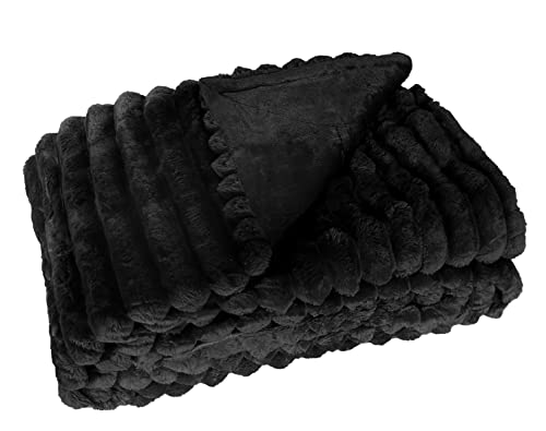 Quantum Interior by Maxland Kuscheldecke -modernes 3D- Kord-Optik Design, 150x200cm, hochwertige Flauschige Kuscheldecke in Felloptik, Sofadecke, mit kuschliger Fleece Rückseite (Schwarz) von Quantum Interior by Maxland