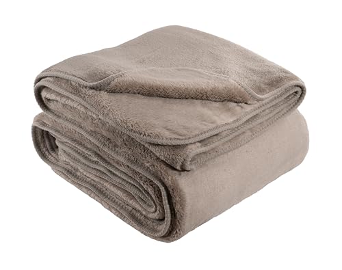 Quantum Interior by Maxland Cashmere Deluxe, XXL 150 x 200 cm, extra dick Wohndecke, weiche Sofadecke, Winterdecke, Bettüberwurf, Flauschige Tagesdecke, kuschelige Wohnzimmerdecke (Taupe) von Quantum Interior by Maxland