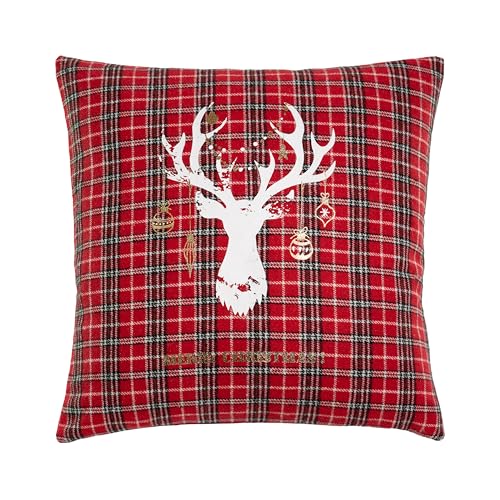 Quantum Interior by Maxland Jacquard Dekokissen Weihnachten, Weihnachtsdeko, Winterkissen, ca. 48x48 cm, Sofakissen mit Stern, Rote Zierkissen (Geweih) von Quantum Interior by Maxland