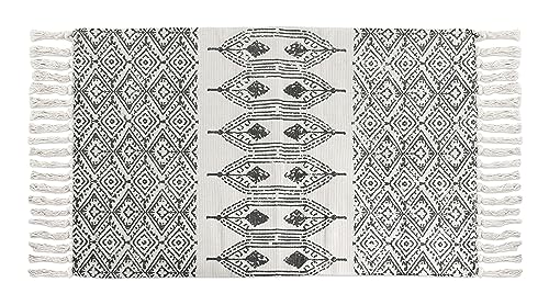 Quantum Interior by Maxland Teppich mit Quasten ca. 60 x 110cm, Vintage Teppich mit Fransen Boho-Stil geometrisch Bedruckte Teppiche Läufer- für Flur Badezimmer Wohnzimmer Schlafzimmer ((Muster Uni) von Quantum Interior by Maxland