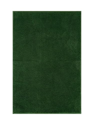 Quantum Interior Badematte Chenille ca.60x90cm, Badteppich, Teppich für Badezimmer, Duschvorleger rutschfest waschbar, saugfähiger Microfaserteppich (Forstgrün) von Quantum Interior
