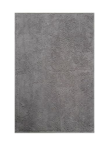 Quantum Interior Badematte Chenille ca.60x90cm, Badteppich, Teppich für Badezimmer, Duschvorleger rutschfest waschbar, saugfähiger Microfaserteppich (Silber) von Quantum Interior