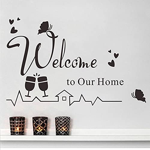 Wandtattoo aus Vinyl, mit Aufschrift "Welcome to Our Home", abnehmbare Haus-Wandaufkleber, Kelch, Schmetterling, Kunst, DIY Zitate, Aufkleber für Wohnzimmer, Salon, Schlafzimmer, Heimdekoration Tapete von Quanyuchang