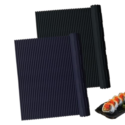 Quaocens Sushi-Roller-Set, 2 Stück, antihaftbeschichtete Silikon-Sushi-Matte, leicht zu reinigen und wiederverwendbar, schwarz/blau von Quaocens