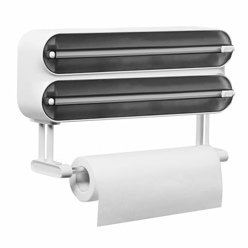 Quasziwa Wandrollenhalter Küche 3-Fach Folienschneider - Verbessert Frischhaltefolienspender mit Schneider - Magnetischer Folienspender mit Küchenrollenhalter - Inklusive 50m Frischhaltefolie, Schwarz Quasziwa Wandrollenhalter Küche 3-Fach Folienschneider - Verbessert Frischhaltefolienspender mit Schneider - Magnetischer Folienspender mit Küchenrollenhalter - Inklusive 50m Frischhaltefolie, Schwarz von Quasziwa
