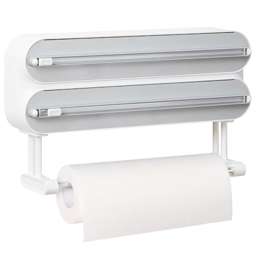 Wandrollenhalter Küche 3-Fach Folienschneider - Verbessert Magnetischer Folienspender, Frischhaltefolie Schneider mit Küchenrollenhalter, Quasziwa Alufolienabroller mit A Rolle 50M Plastikfolie, Weiß Wandrollenhalter Küche 3-Fach Folienschneider - Verbessert Magnetischer Folienspender, Frischhaltefolie Schneider mit Küchenrollenhalter, Quasziwa Alufolienabroller mit A Rolle 50M Plastikfolie, Weiß von Quasziwa