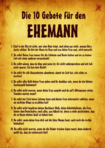 QUATSCHmanufaktur Urkunde Poster "10 Gebote für den Ehemann" ca. 40 x 60 cm von QUATSCHmanufaktur