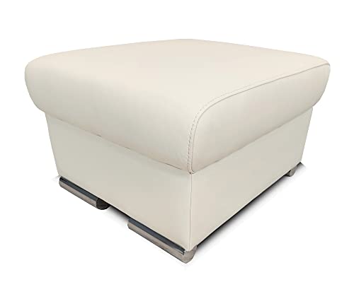 Quattro Meble Cremeweiß Echtleder Hocker aufklappbar mit Stauraum mit Chromfüßen Rindsleder Sitzwürfel 60x55 Fußhocker Polsterhocker Echt Leder Puff von Quattro Meble