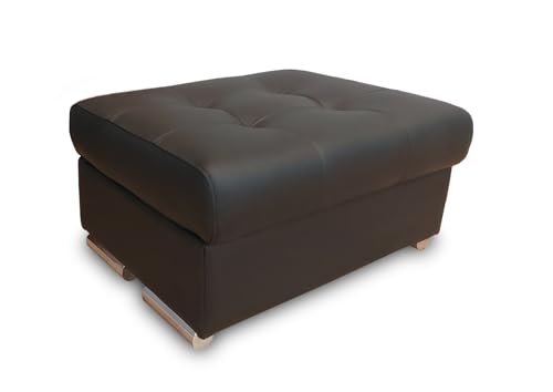 Dunkelbraunes fast schwarz gesteppt Echtleder Polsterhocker aufklappbar mit Stauraum Sitzhocker Rindsleder Sitzwürfel Fußhocker Echt Leder Puff mit Edelstahl-Chromfüßen (50 x 50 x H-40 cm) von Quattro Meble