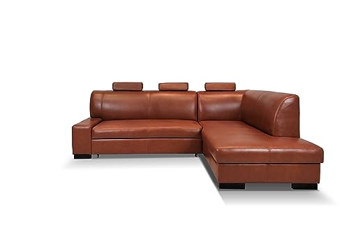 Quattro Meble Echtleder Ecksofa London I Extra 3z 260 x 200cm Leder Sofa Couch mit höherer Rückenlehne, Schlaffunktion Eck Couch Echt Leder Antique Tabac von Quattro Meble